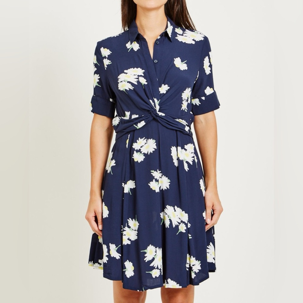 Ganni Navy Floral Twist Front Dress DK40 US8-10